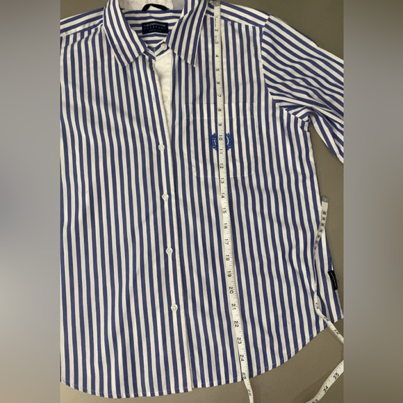 Liz Claiborne 100% Cotton Liz Sport Long Sleeve Blue Striped Women's Blouse - Picture 4 of 7